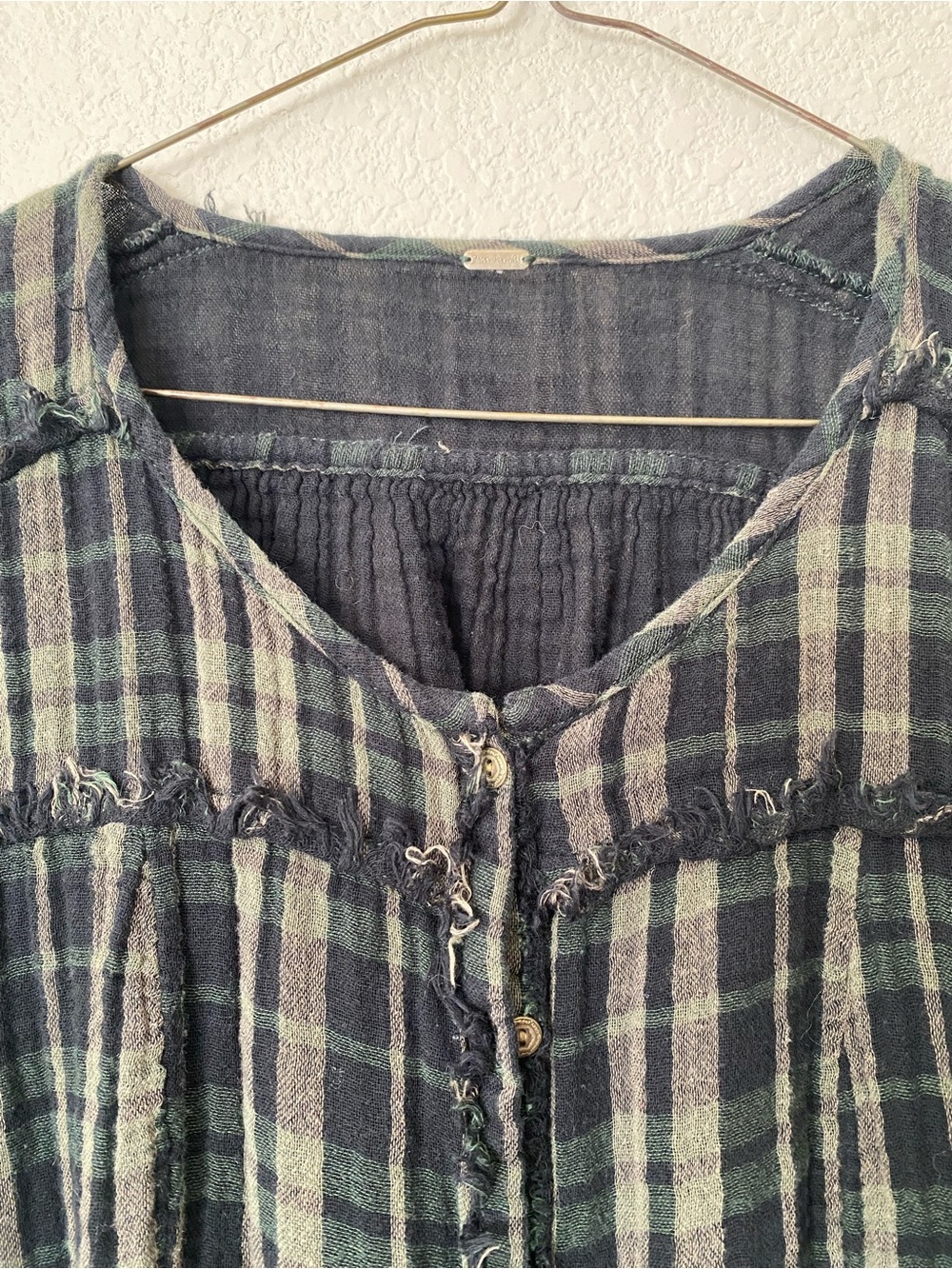 Free People Green and Black Plaid Babydoll Blouse - Picture 2 of 4